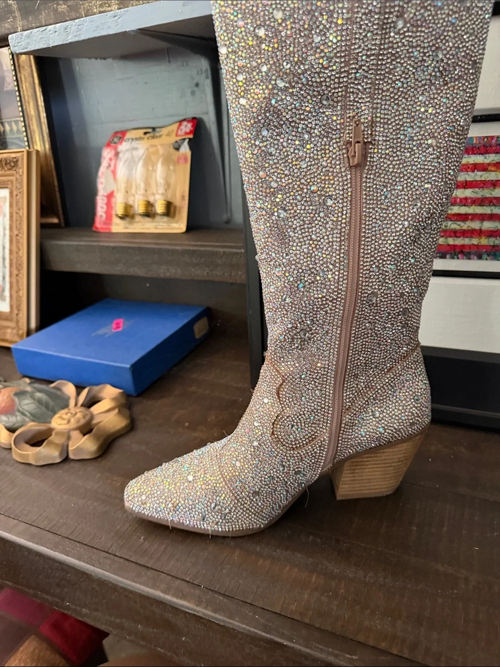 Matisse Iridescent Crystal-Embellished Pink Over-the-Knee Boot